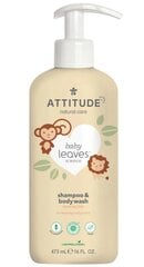 Attitude Baby Leaves 2in1 Shampoo & Body Wash Pear Nectar - Divi vienā šampūns un ķermeņa mazgāšanas želeja mazuļiem ar bumbiera aromātu 473 ml цена и информация | Косметика для мам и детей | 220.lv