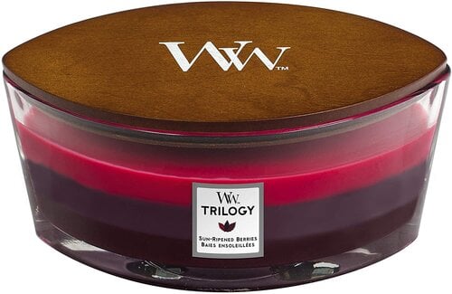 Aromātiskā svece WoodWick Trilogy Sun Ripened Berries, 453,6 g cena un informācija | Sveces un svečturi | 220.lv