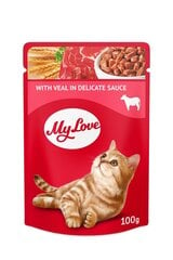MY LOVE Pilnvērtīgs konservs pieaugušiem kaķiem ar teļa gaļu maigā mērcē, 100 g cena un informācija | Konservi kaķiem | 220.lv