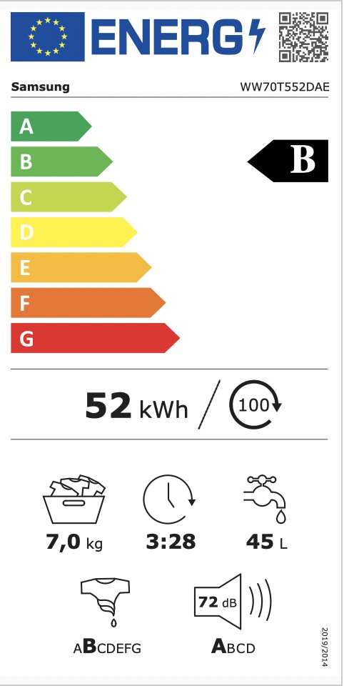 Samsung WW70T552DAE/S7 cena un informācija | Veļas mašīnas | 220.lv