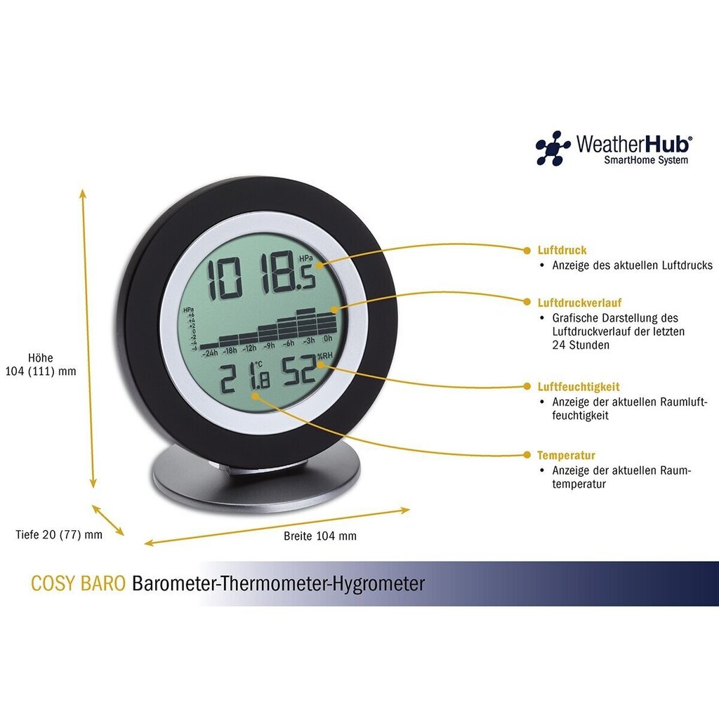 Bezvadu meteostacija: termometrs-higrometrs-barometrs TFA COSY BARO цена и информация | Meteostacijas, āra termometri | 220.lv
