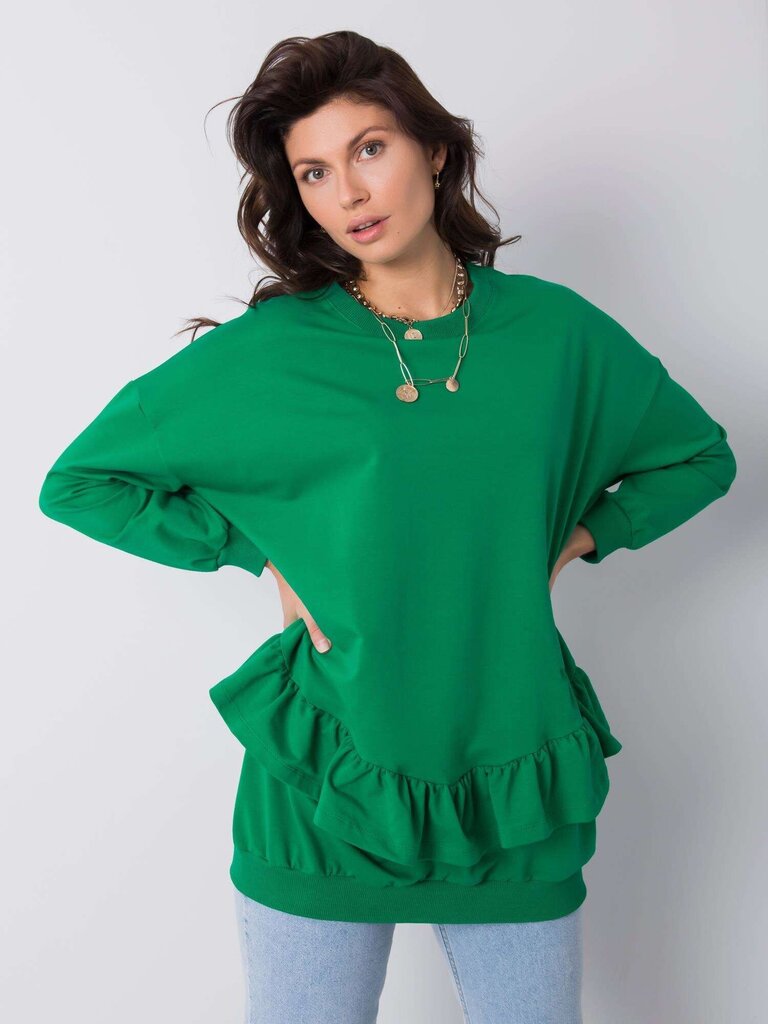 Zaļš kokvilnas sporta krekls ar volāniem. cena un informācija | Sieviešu džemperi | 220.lv