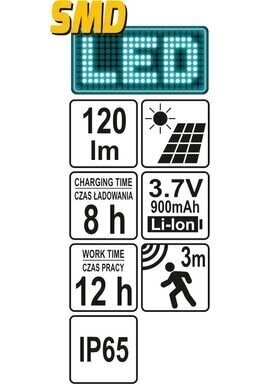 Sienas āra gaismeklis ar saules bateriju un kustības sensoru 6 SMD LED Yato (YT-81856) cena un informācija | Āra apgaismojums | 220.lv