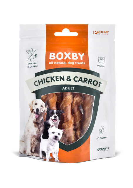 BOXBY SUŅU GARDUMS CHICKEN&CARROT 100G cena un informācija | Gardumi suņiem | 220.lv