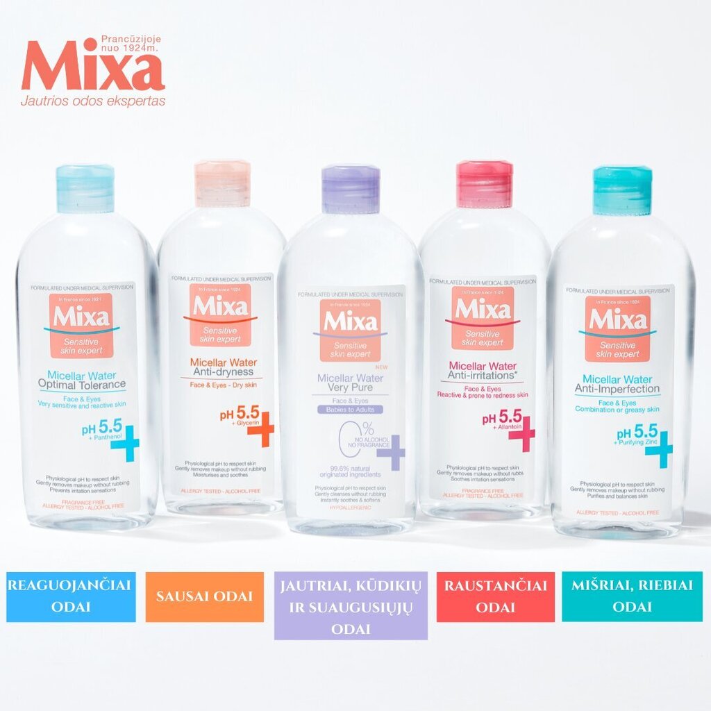 Micelārais ūdens Mixa Very Pure 400 ml cena un informācija | Sejas ādas kopšana | 220.lv