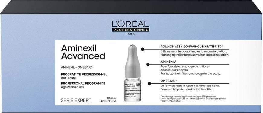 Ampulas pret matu izkrišanu L’Oreal Professionnel Serie Expert Aminexil Advanced 42x6 ml cena un informācija | Matu uzlabošanai | 220.lv