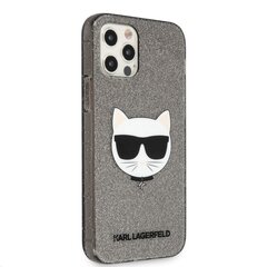 KLHCP12LCHTUGLB Karl Lagerfeld Choupette Head Glitter maciņš iPhone 12 Pro Max 6.7 melns cena un informācija | Telefonu vāciņi, maciņi | 220.lv