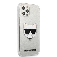 KLHCP12LCHTUGLS Karl Lagerfeld Choupette Head Glitter maciņš iPhone 12 Pro Max 6.7 sudraba cena un informācija | Telefonu vāciņi, maciņi | 220.lv