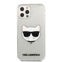 KLHCP12LCHTUGLS Karl Lagerfeld Choupette Head Glitter maciņš iPhone 12 Pro Max 6.7 sudraba cena un informācija | Telefonu vāciņi, maciņi | 220.lv