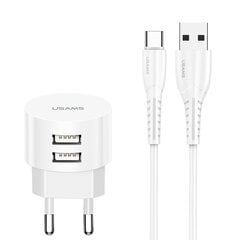 Usams US-T20 Set 2in1 Круглой формы Компактная Быстрая 2.1A Сетевая зарядка + USB на Micro 1м Кабель Белый цена и информация | Кабели для телефонов | 220.lv