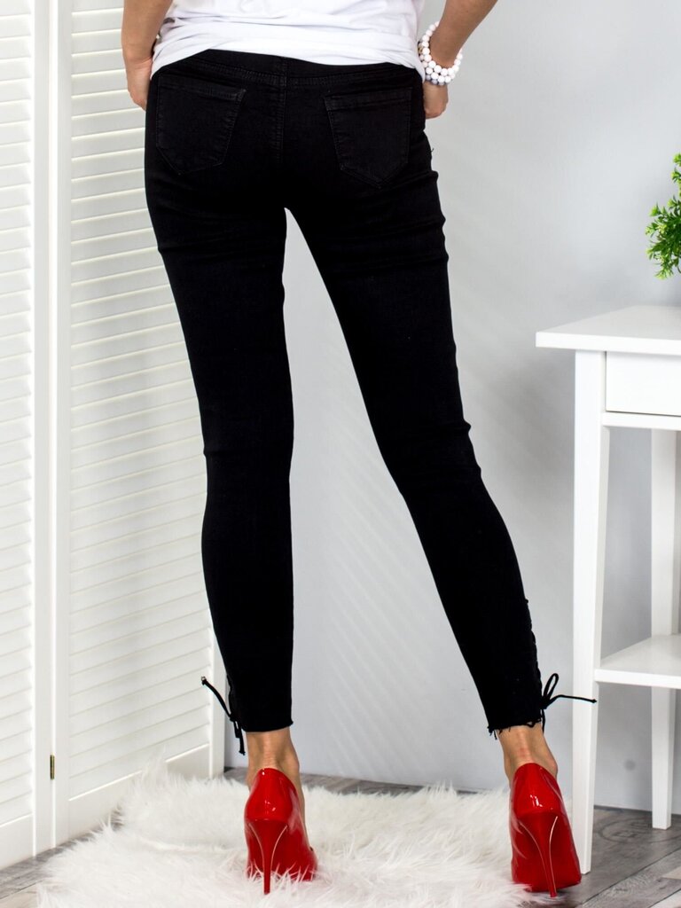 Melnas sieviešu bikses ar šņorēšanu.. цена и информация | Sieviešu džinsi | 220.lv