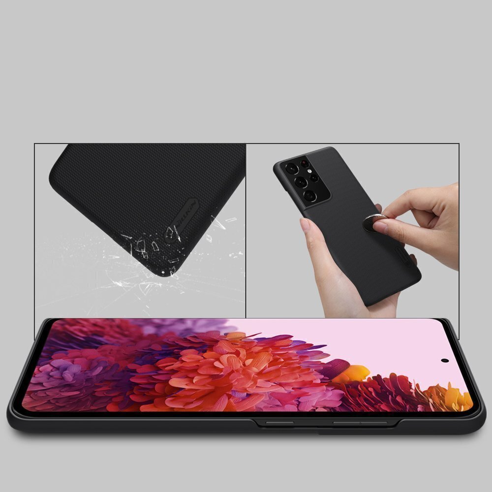 Nillkin Super Frosted Shield Case + kickstand, piemērots Samsung Galaxy S21 Ultra 5G, melns цена и информация | Telefonu vāciņi, maciņi | 220.lv