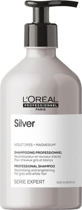 Dzeltenu nokrāsu neitralizējošs šampūns sirmiem un gaišiem matiem L’Oreal Professionnel Serie Expert Silver 500 ml cena un informācija | Šampūni | 220.lv