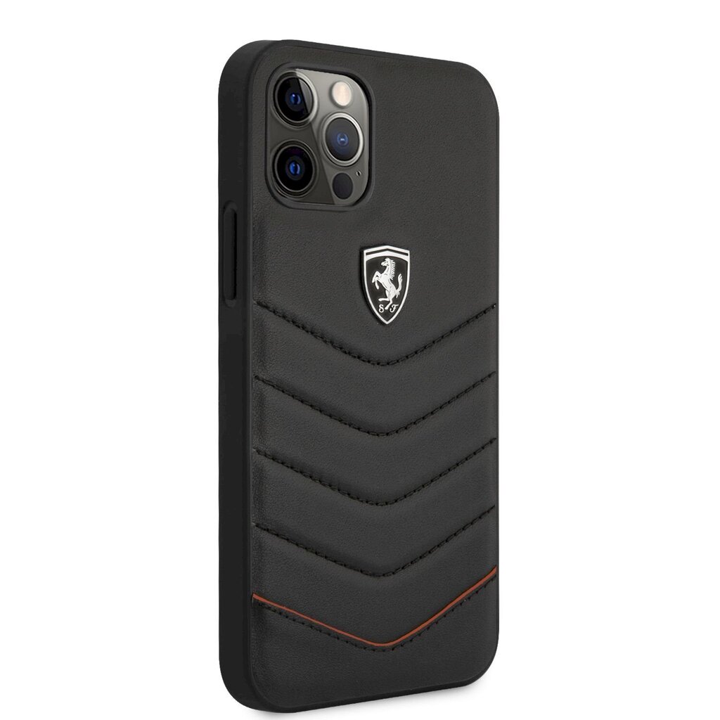 FEHQUHCP12LBK Ferrari Off Track Leather Quilted Hard maciņš iPhone 12 Pro Max 6.7 melns cena un informācija | Telefonu vāciņi, maciņi | 220.lv