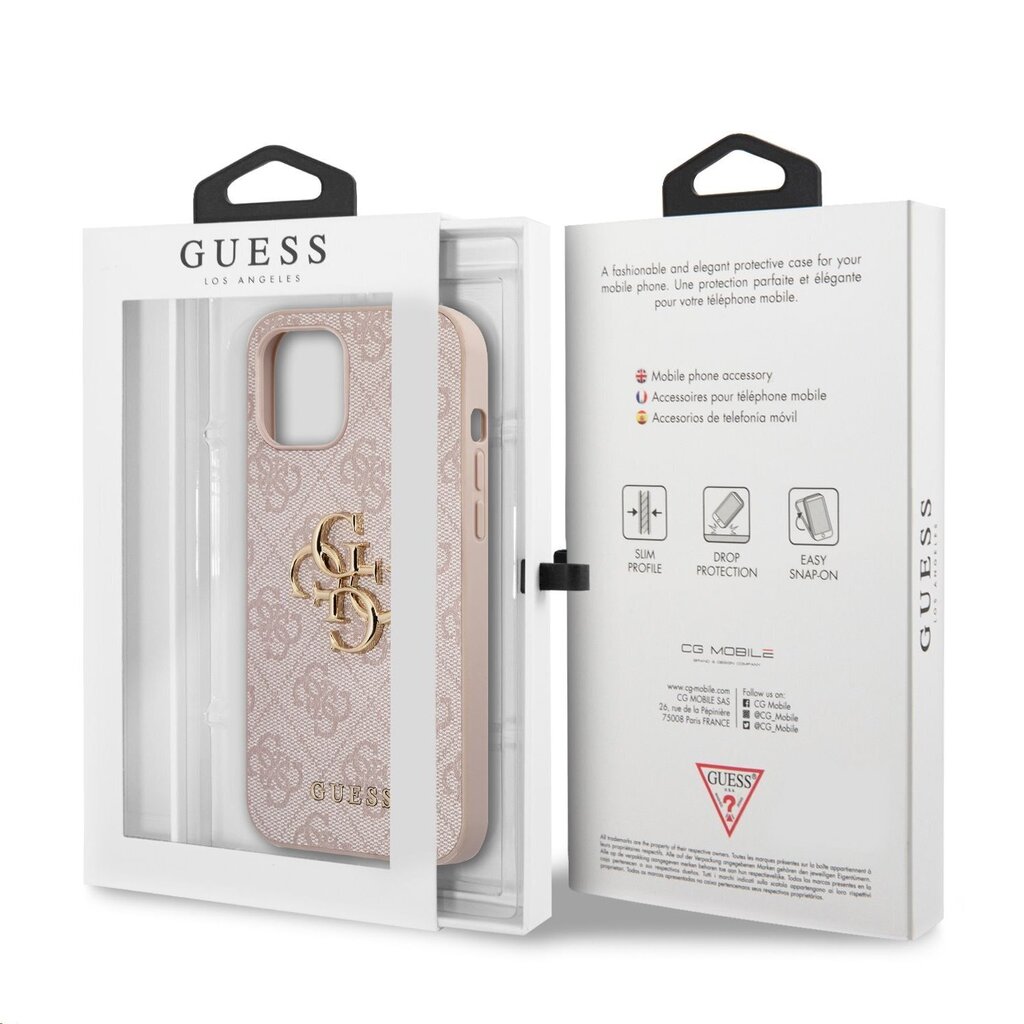 GUHCP12L4GMGPI Guess PU 4G Metal Logo maciņš iPhone 12 Pro Max rozā cena un informācija | Telefonu vāciņi, maciņi | 220.lv