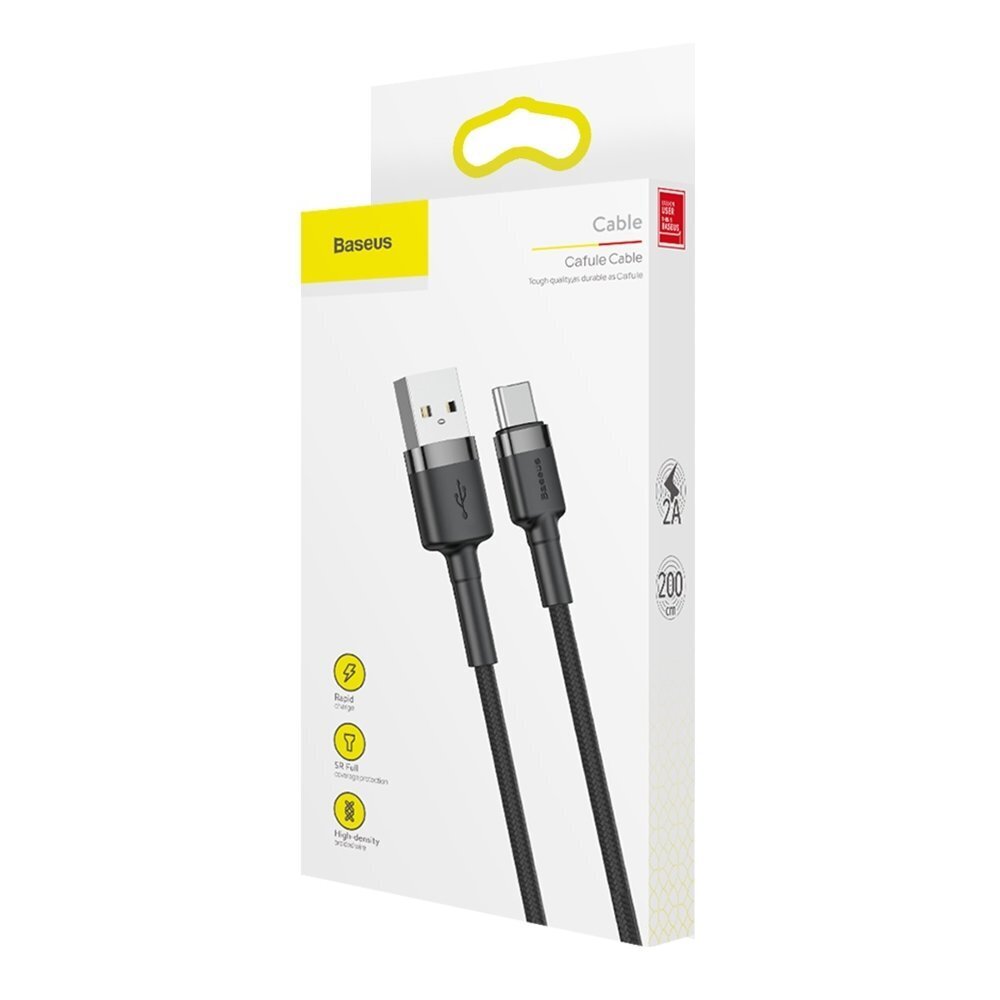 USB kabelis Baseus Cafule Type-C 2.0m 2A pelēks-melns CATKLF-CG1 cena un informācija | Savienotājkabeļi | 220.lv