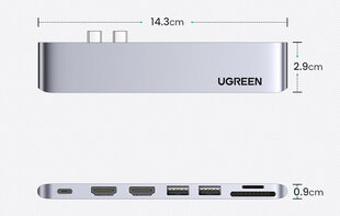 Adapteris 7-in-2 UGREEN CM356 USB-C centrmezgls priekš MacBook Air / Pro, pelēks cena un informācija | Adapteri un USB centrmezgli | 220.lv