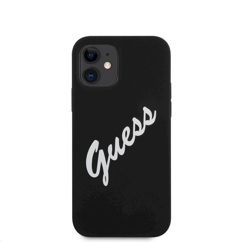 GUHCP12SLSVSBW Guess Silicone Vintage Script Cover for iPhone 12 mini 5.4 Black cena un informācija | Telefonu vāciņi, maciņi | 220.lv