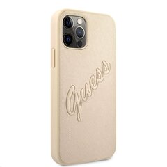 GUHCP12MRSAVSLG Guess PU Saffiano Vintage Script maciņš iPhone 12/12 Pro zelta cena un informācija | Telefonu vāciņi, maciņi | 220.lv