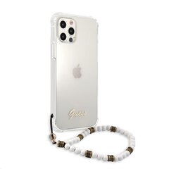 GUHCP12MKPSWH Guess PC Script and White Pearls maciņš iPhone 12/12 Pro caurspīdīgs cena un informācija | Telefonu vāciņi, maciņi | 220.lv