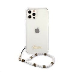 GUHCP12MKPSWH Guess PC Script and White Pearls maciņš iPhone 12/12 Pro caurspīdīgs cena un informācija | Telefonu vāciņi, maciņi | 220.lv