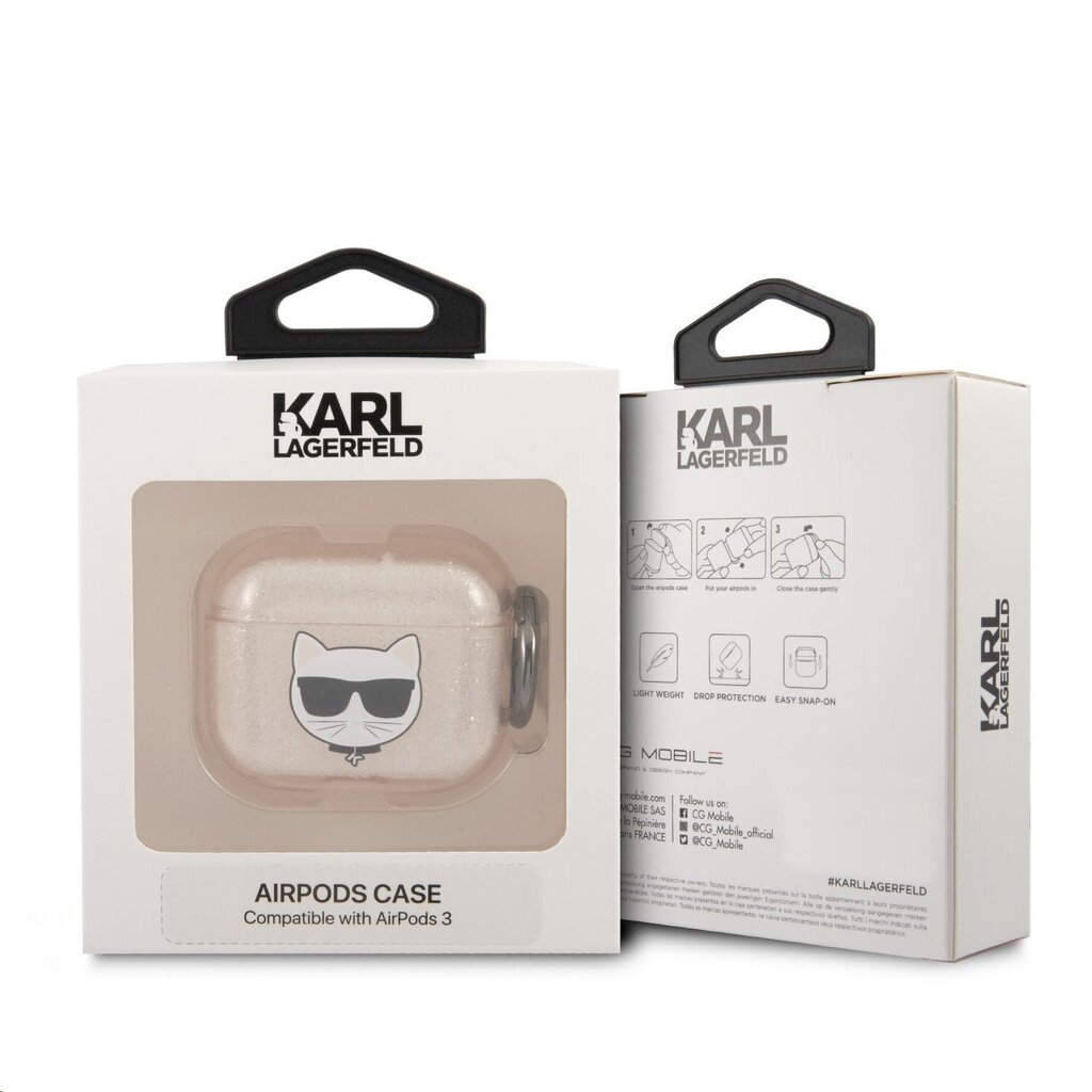 KLA3UCHGD Karl Lagerfeld TPU Glitter Choupette ārējais maciņš Airpods 3 zelta cena un informācija | Austiņas | 220.lv