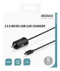 Automašīnas lādētājs DELTACO Micro USB, 2.4 A, 1 m kabelis, 12 W / USB-CAR129 cena un informācija | Lādētāji un adapteri | 220.lv