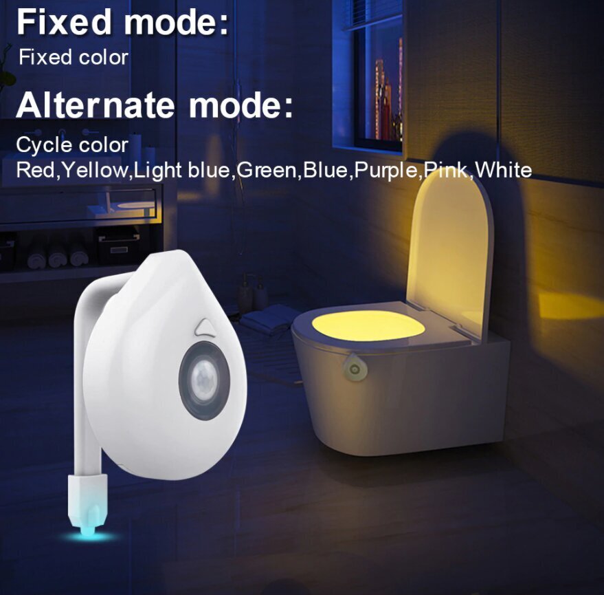 Ūdensizturīgs tualetes gaismeklis ar kustības sensoru, 8 krāsās cena un informācija | Vannas istabas aksesuāri | 220.lv