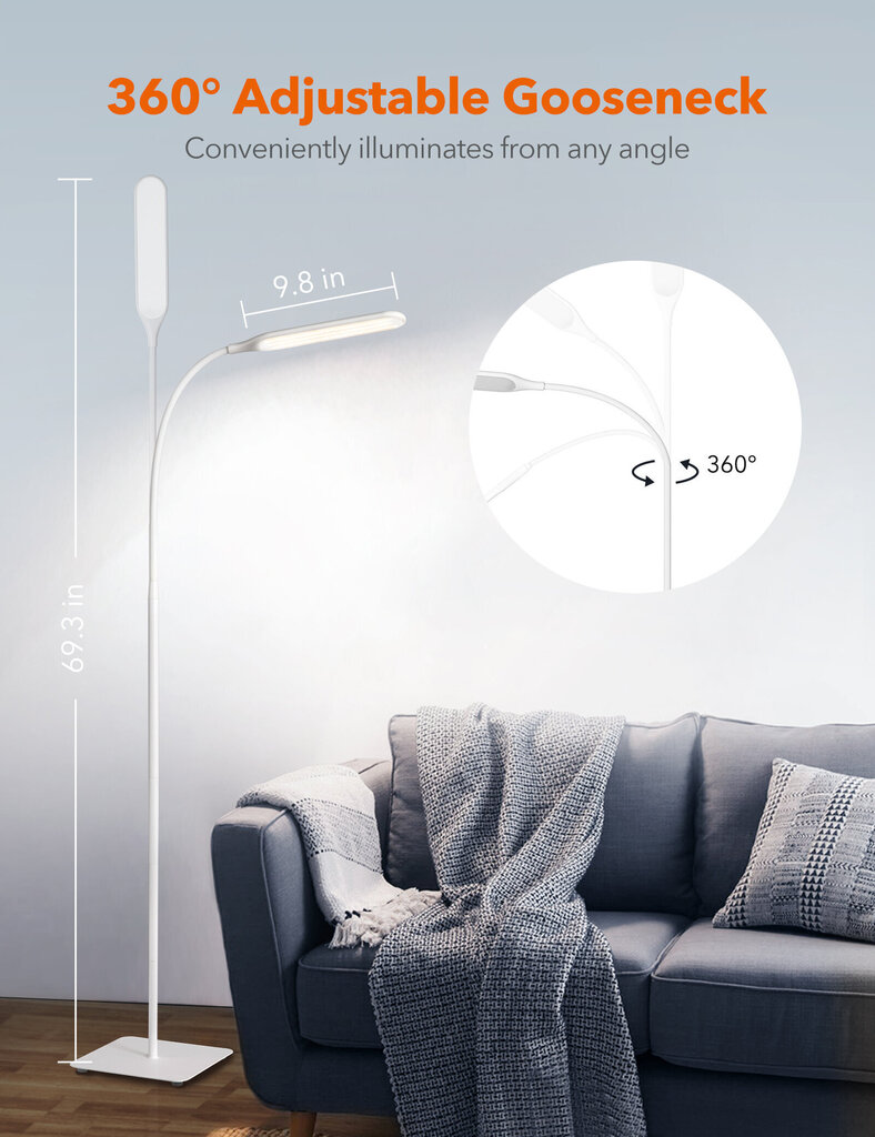 Iebūvēts LED gaismeklis, TaoTronics TT-DL072, balts cena un informācija | Stāvlampas | 220.lv