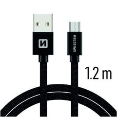 Swissten Textile Quick Charge Universāls Micro USB Datu un Uzlādes Kabelis 1.2m Melns cena un informācija | Savienotājkabeļi | 220.lv