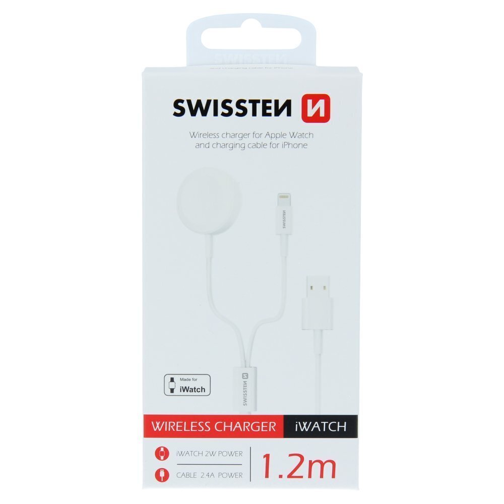 Swissten Wireless Charger 2in1 White cena un informācija | Viedpulksteņu un viedo aproču aksesuāri | 220.lv