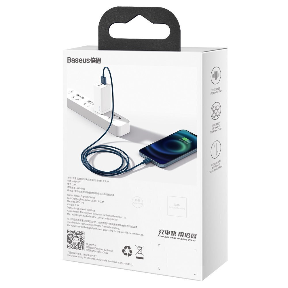 Kabelis Baseus Superior Cable USB - Lightning 2,4A ,1 m (CALYS-A03) цена и информация | Savienotājkabeļi | 220.lv