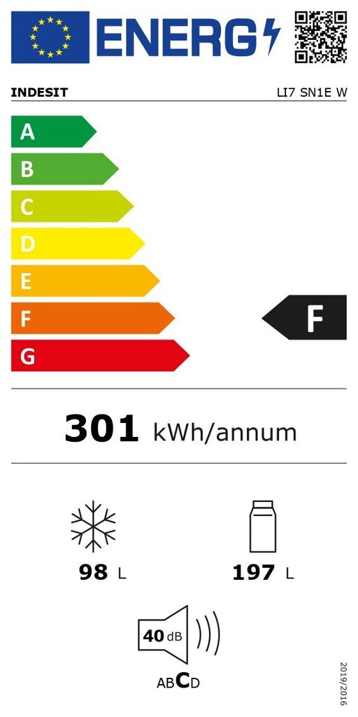 Indesit LI7 SN1E W ledusskapis ar saldētavu, 176.3 cm cena un informācija | Ledusskapji | 220.lv