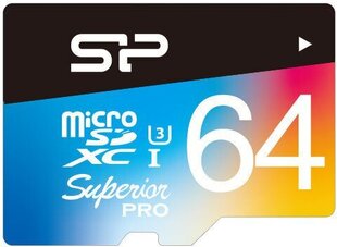 Карта памяти Silicon Power microSDXC 64ГБ Superior Pro Color U3 + адаптер цена и информация | Карты памяти для фотоаппаратов | 220.lv