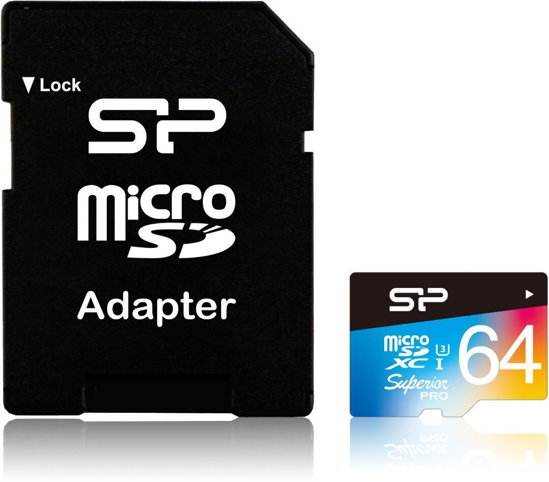 Silicon Power atmiņas karte microSDXC 64GB Superior Pro Color U3 + adapteris cena un informācija | Atmiņas kartes fotokamerām | 220.lv