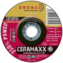 Шлифовальный диск DRONCO AK24V CeraMaxx T27 (125 x 7,0 x 22,23) цена и информация | Шлифовальные машины | 220.lv