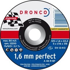 Griešanas disks DRONCO A46R T41 (125 x 1,6 x 22,2) cena un informācija | Skrūvgrieži, urbjmašīnas | 220.lv