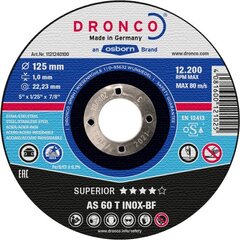 Griešanas disks tēraudam / nerūsējošam tēraudam DRONCO AS60T INOX 125x1,0x22,23 T41 SPRING cena un informācija | Skrūvgrieži, urbjmašīnas | 220.lv