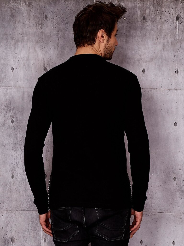 Vīriešu krekls ar apkakli un dekoratīvu rāvējslēdzēju, melns Black S cena un informācija | Vīriešu džemperi | 220.lv