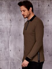 Vīriešu džemperis ar apkakli un dekoratīvu haki krāsas rāvējslēdzēju S cena un informācija | Vīriešu džemperi | 220.lv