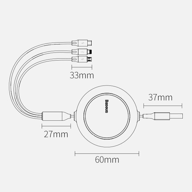 CABLE USB TO 3IN1 1.2M/BLACK CAMLT-MJ01 BASEUS cena un informācija | Savienotājkabeļi | 220.lv