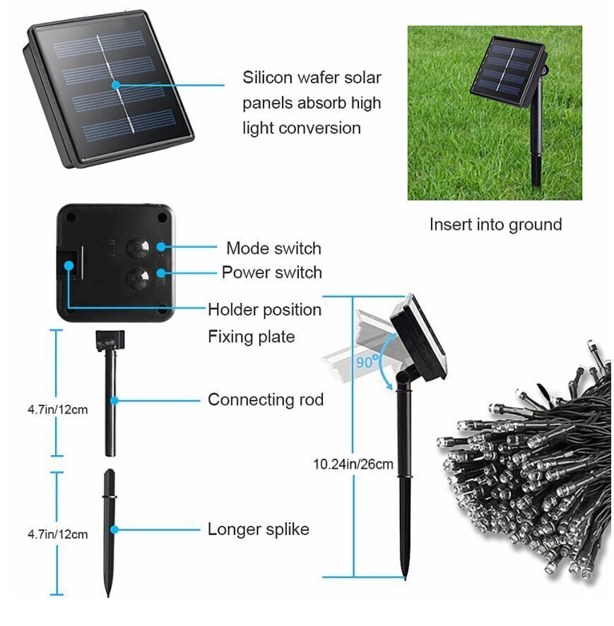 Ūdensnecaurlaidīga āra vītne ar saules bateriju, 22m 200 LED цена и информация | Ziemassvētku lampiņas, LED virtenes | 220.lv