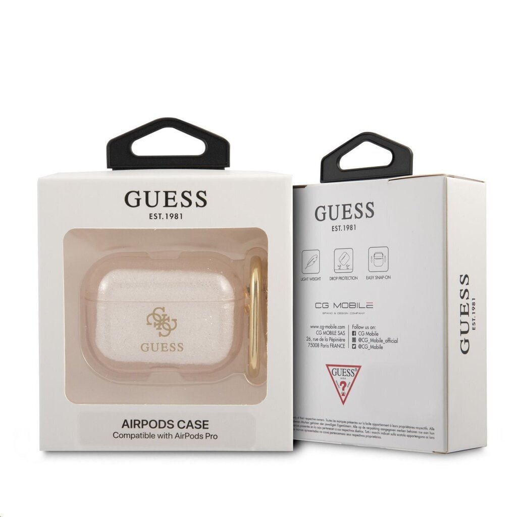 GUAPUCG4GD Guess 4G TPU Glitter maciņš Airpods Pro zelta cena un informācija | Smart ierīces un piederumi | 220.lv