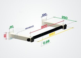 Uz sienas uzstādāms šķērsstienis Sanro LM-2, balts-melns līdz 150kg cena un informācija | Pievilkšanās stieņi | 220.lv