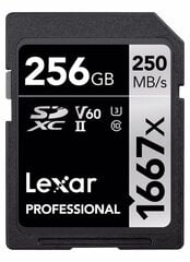 Lexar карта памяти SDXC 256GB Professional 1667x UHS-II U3 V60 цена и информация | Карты памяти для фотоаппаратов | 220.lv