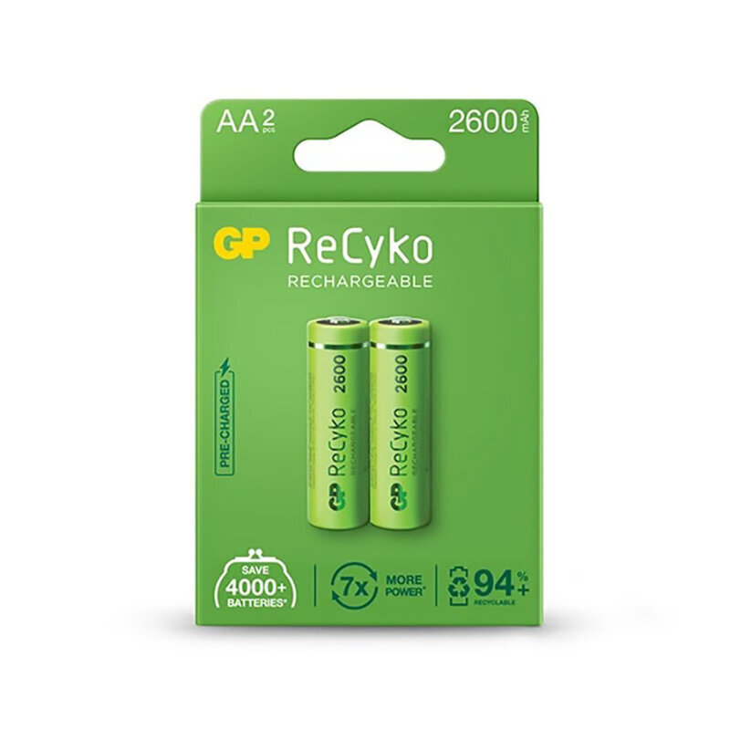 Uzlādējamas baterijas GP ReCyko NiMH AA 2600mAh EB2 cena un informācija | Baterijas | 220.lv