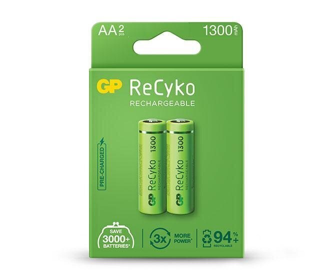 Uzlādējamas baterijas GP ReCyko NiMH AA 1300mAh EB2 cena un informācija | Baterijas | 220.lv