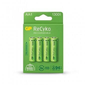 Uzlādējamas baterijas GP ReCyko NiMH AA 1300mAh EB4 cena un informācija | Baterijas | 220.lv