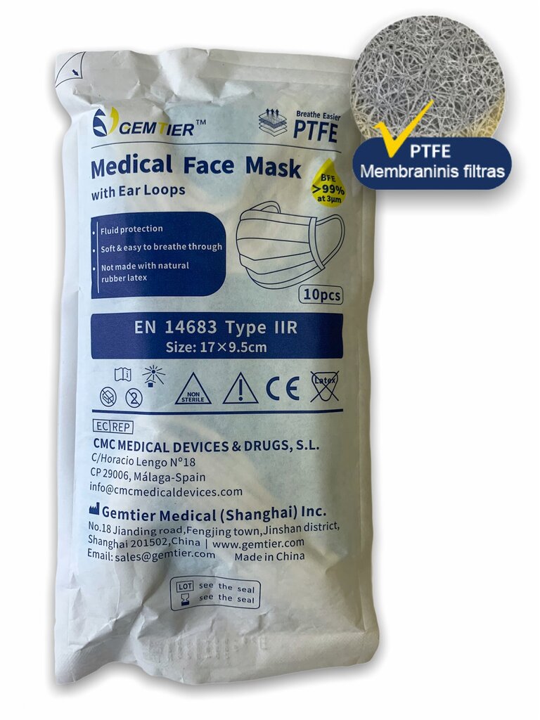 Sertificētas medicīnas maskas ar NANO filtru, 100 gab., BFE / VFE 99,9% cena un informācija | Pirmā palīdzība | 220.lv