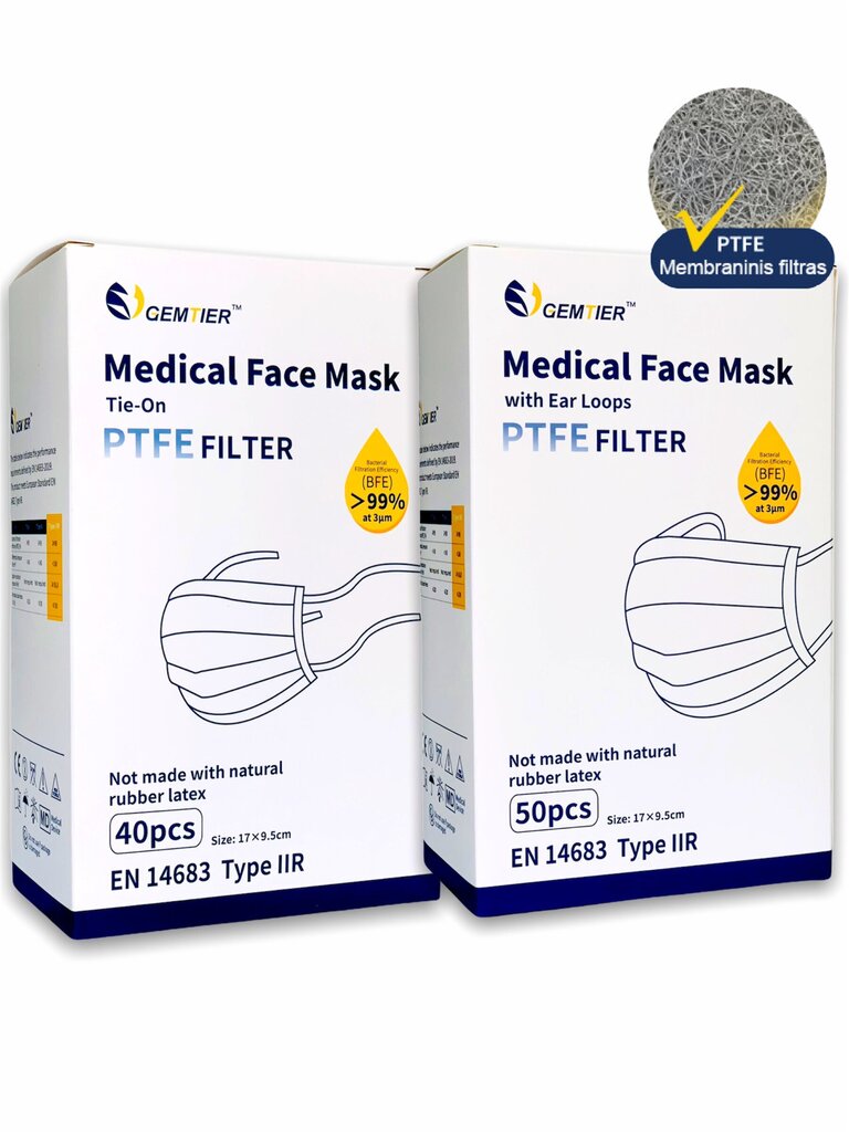 Sertificētas medicīnas maskas ar NANO filtru, 100 gab., BFE / VFE 99,9% cena un informācija | Pirmā palīdzība | 220.lv